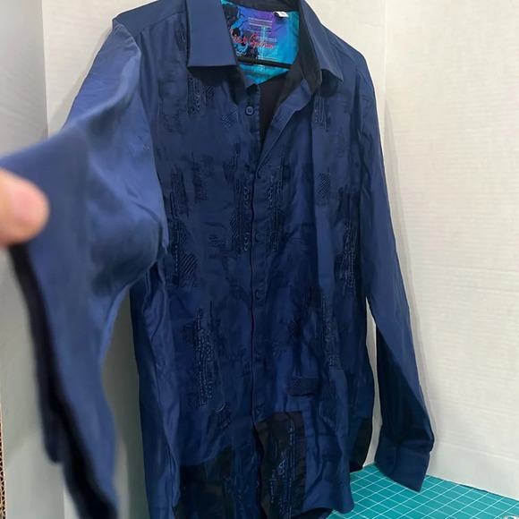 Robert Graham Mens Embroidered Button Down Navy Blue Black 100% Cotton Size XL - Picture 4 of 10